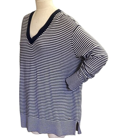 Tommy Hilfiger Striped V-Neck Pullover Sweater Sz XXL Navy/White 140R - Picture 5 of 12